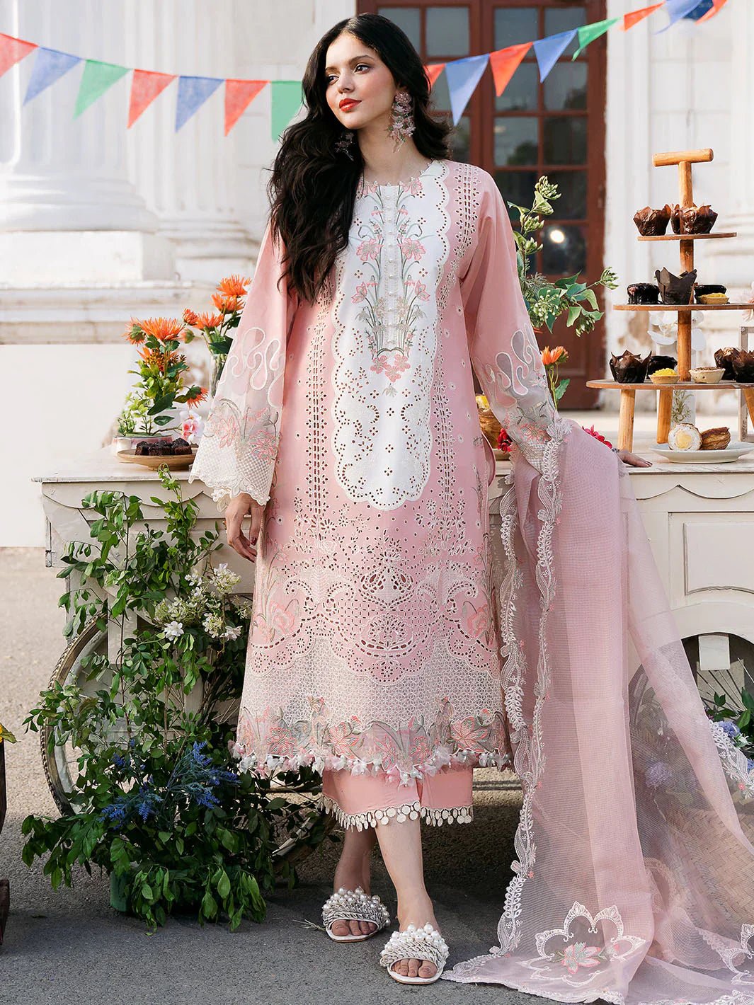 Lawn-3PC Embroidered Shirt with Organza Embroidered Dupatta-1322 - QQ
