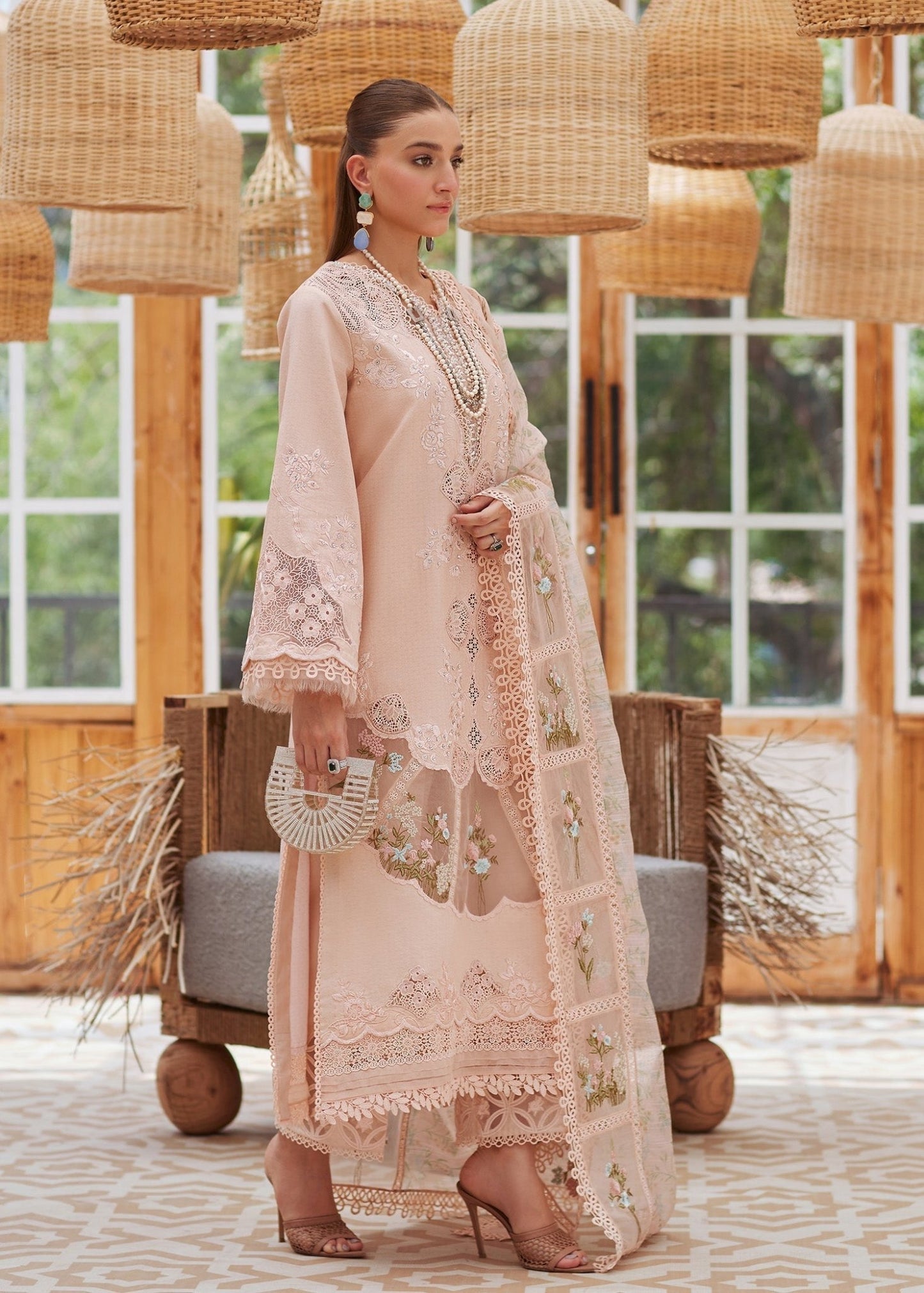 Lawn-3PC Embroidered Shirt with Organza Printed Dupatta with Embroidery - 5109 - QQ