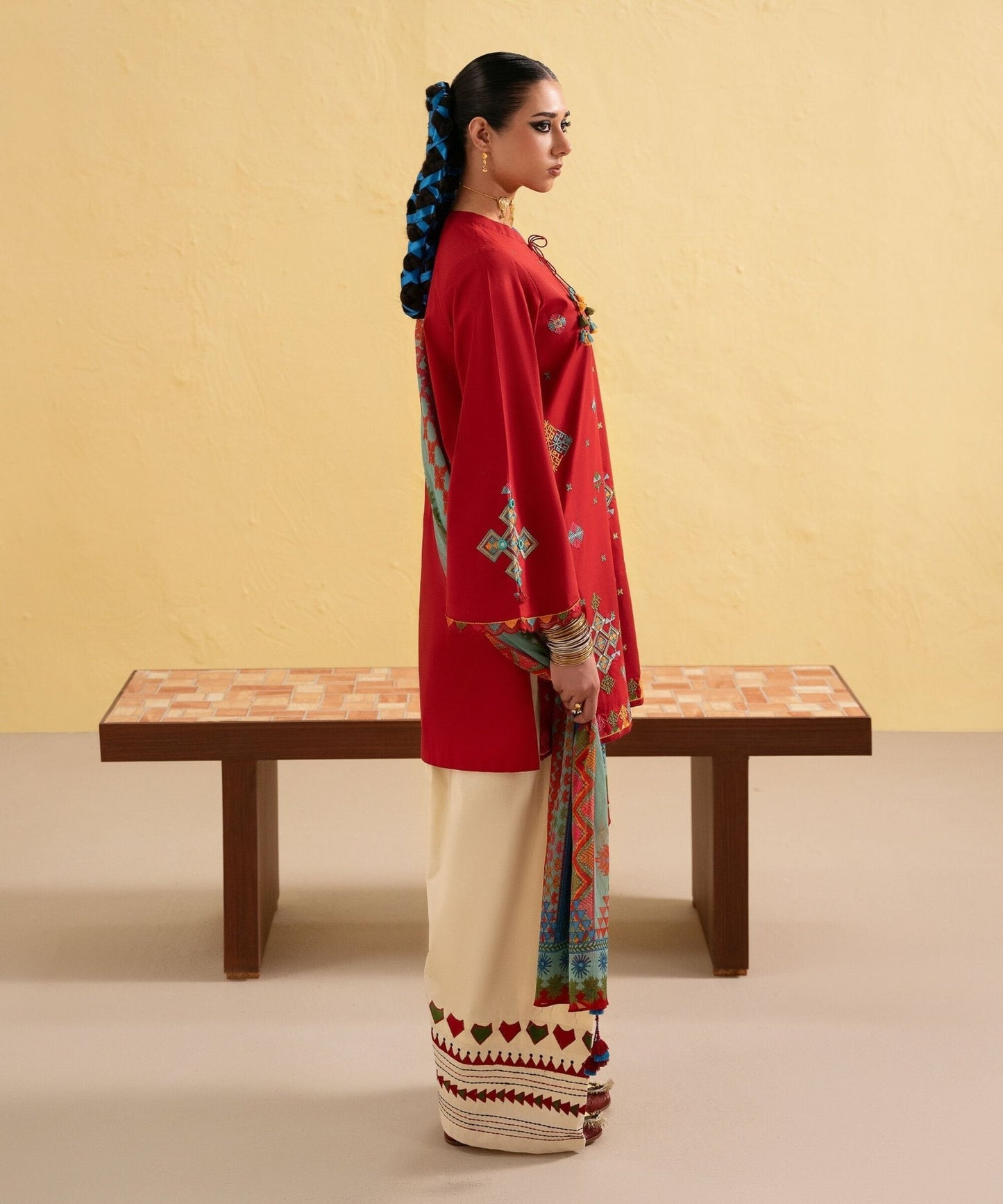 Dhanak-3PC Embroidered Shirt with Digital Printed Wool Shawl - 3437 - QQ