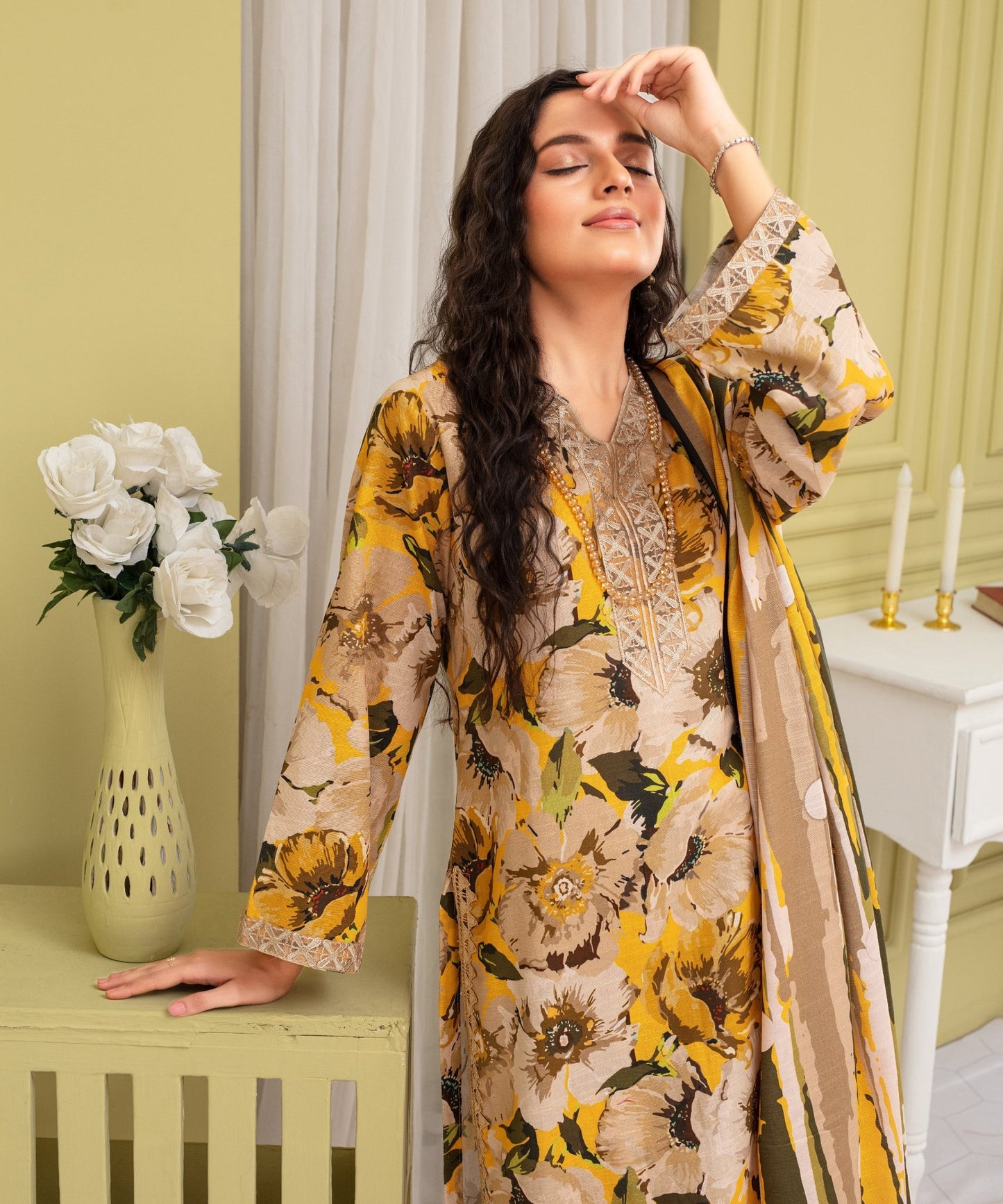 CREATION KHADDAR 3PC WITH KHADDAR PRINTED SHIRT & TROUSER-910 - QQ