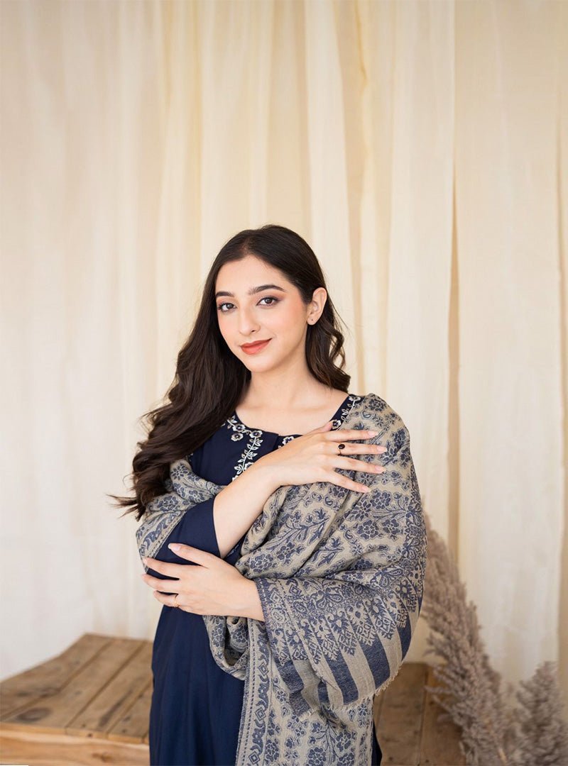 AISLING Dhanak 3PC Embroidered With Digital Printed Wool Shawl-629 - QQ