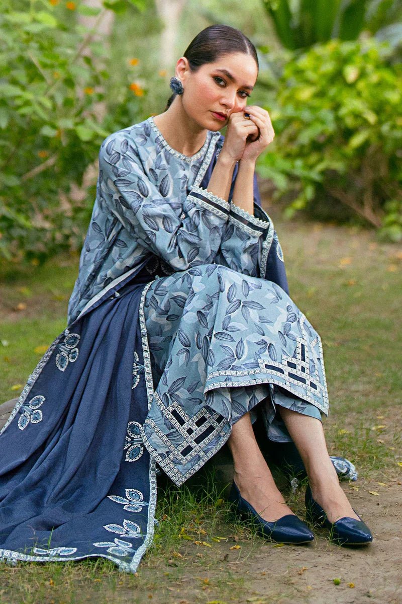3PC-Printed Lawn Zarri Shirt With Voile Printed Dupatta-1527 - QQ