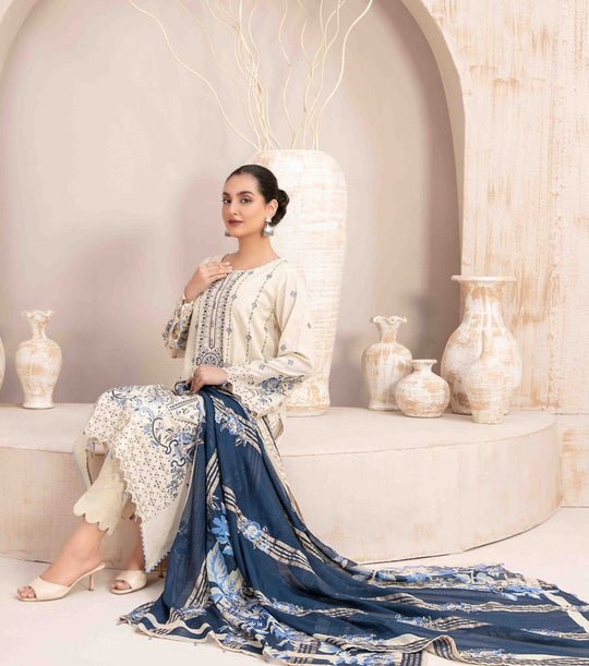 Dhanak-3PC Embroidered Shirt with Digital Printed Wool Shawl -438 - QQ