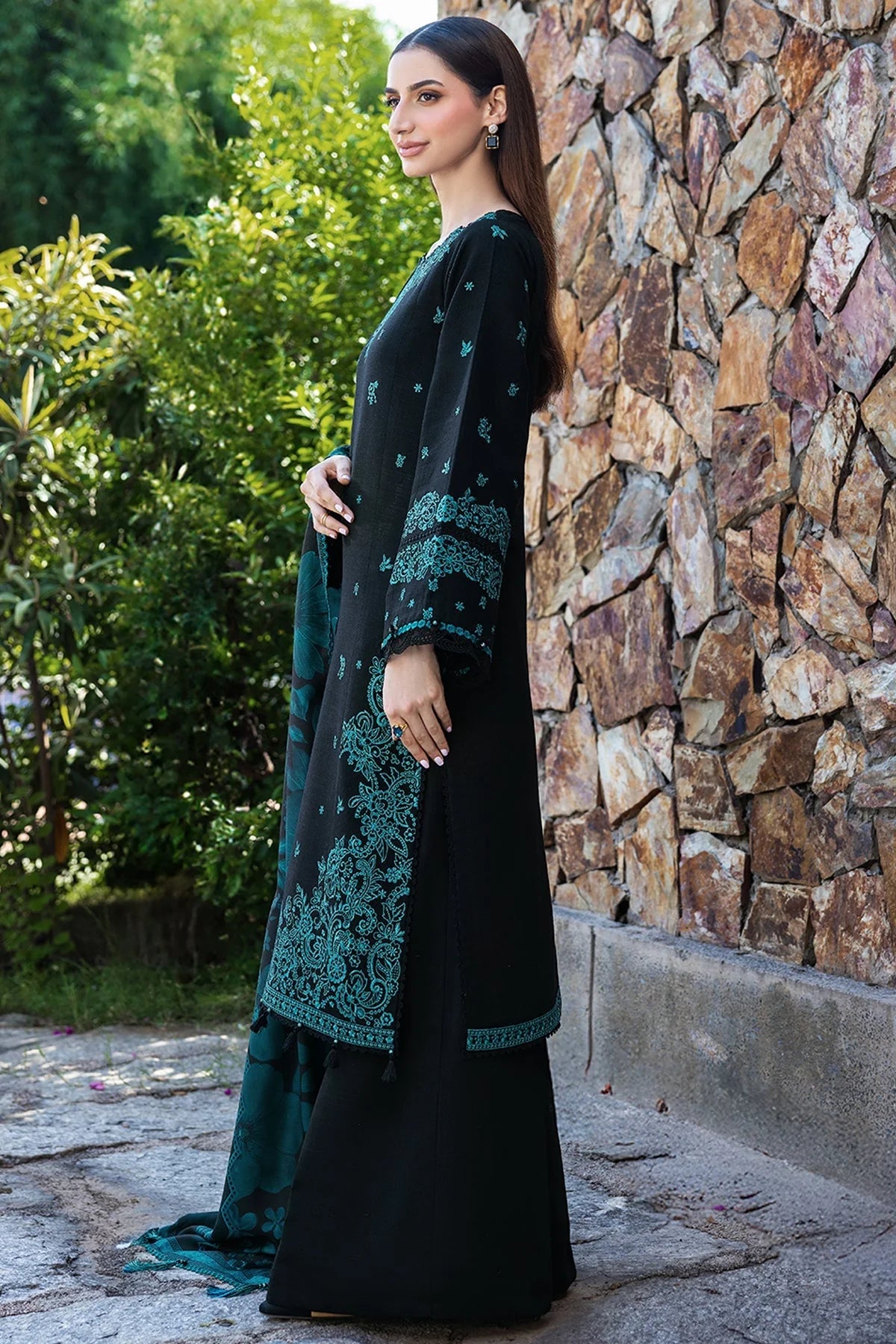 Lawn-3PC Embroidered Shirt with Digital Printed Jauqard Dupatta- 5098 - QQ