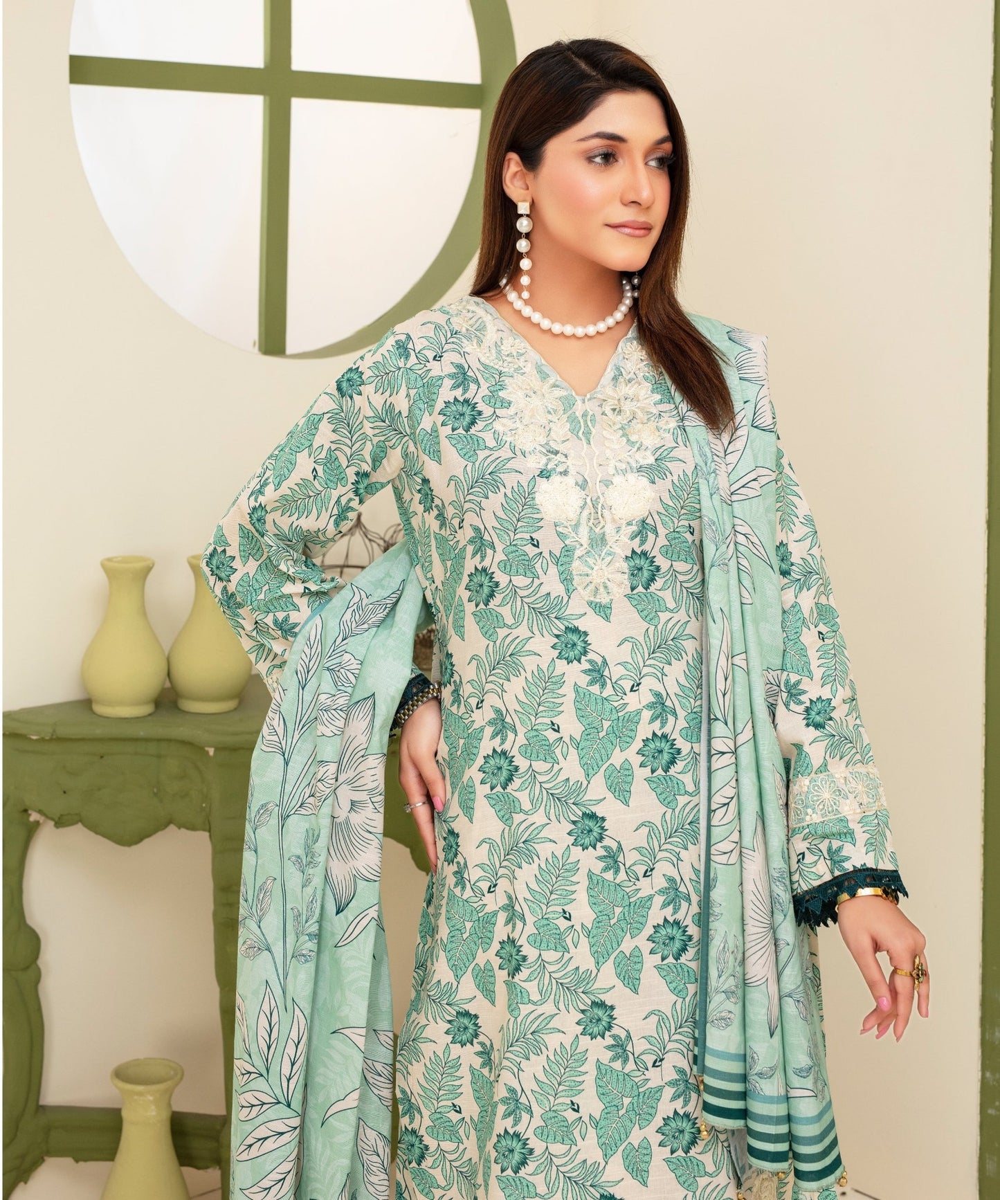 CREATION KHADDAR 3PC WITH KHADDAR PRINTED SHIRT & TROUSER-906 - QQ