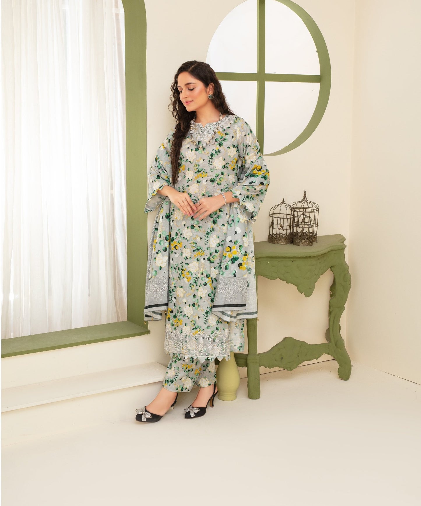 CREATION KHADDAR 3PC WITH KHADDAR PRINTED SHIRT & TROUSER-915 - QQ