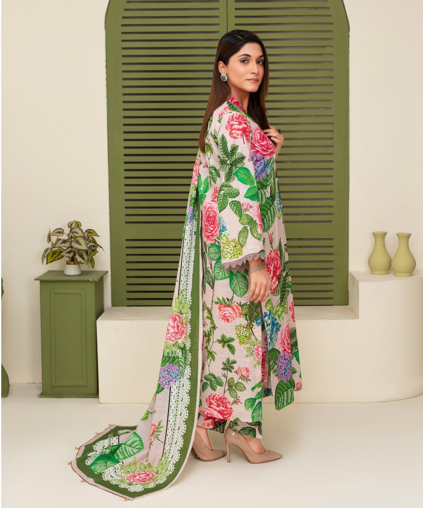 CREATION KHADDAR 3PC WITH KHADDAR PRINTED SHIRT & TROUSER-918 - QQ
