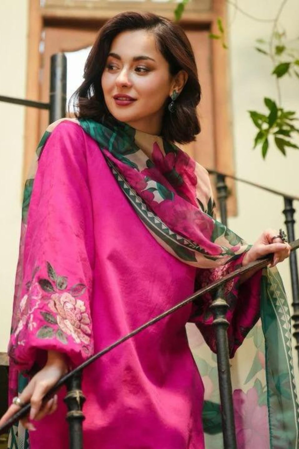 3PC-Printed Lawn Shirt With Voile Printed Dupatta-1541