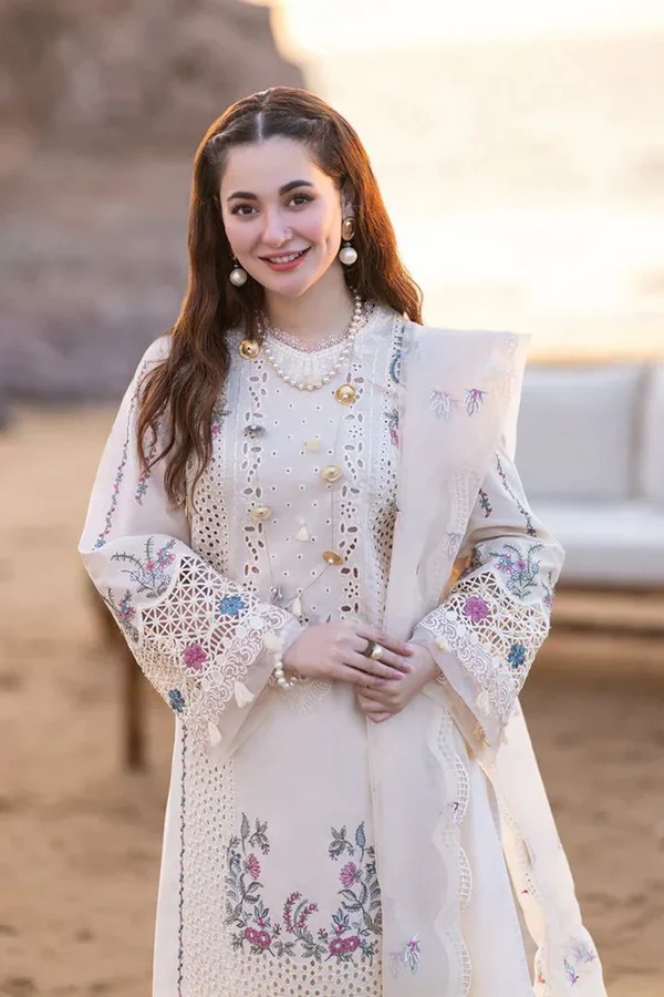 QALAMKAR 3PC Lawn Embroidered Shirt With Organza Embroidered Dupatta- 5013