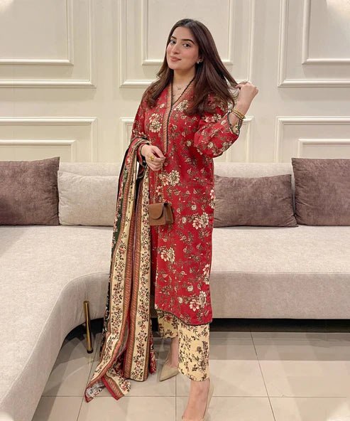 3PC LAWN PRINTED SHIRT WITH VOILE PRINTED DUAPTTA -4009 - QQ