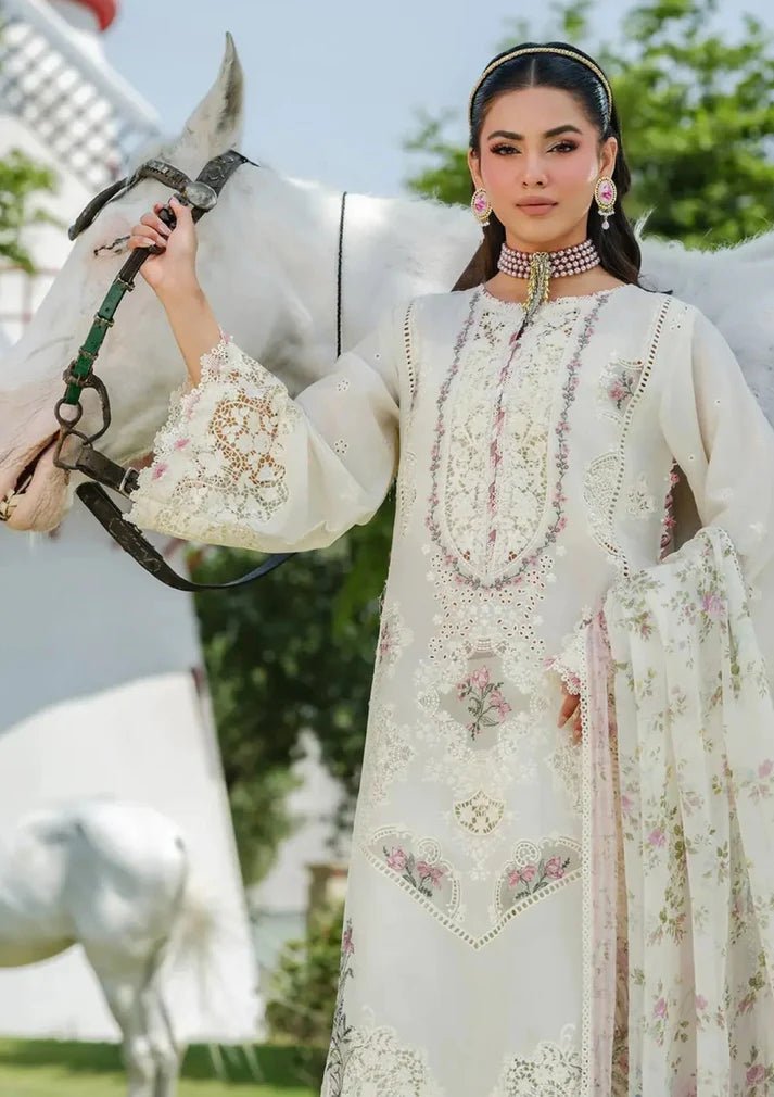 Lawn-3PC Chikankari Embroidered With Digital Printed Jacquard Dupatta-5202 - QQ