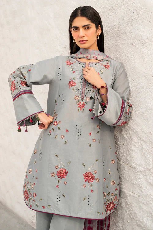 Lawn-3PC Chikankari Embroidered With Digital Printed Jacquard Dupatta-5192 - QQ