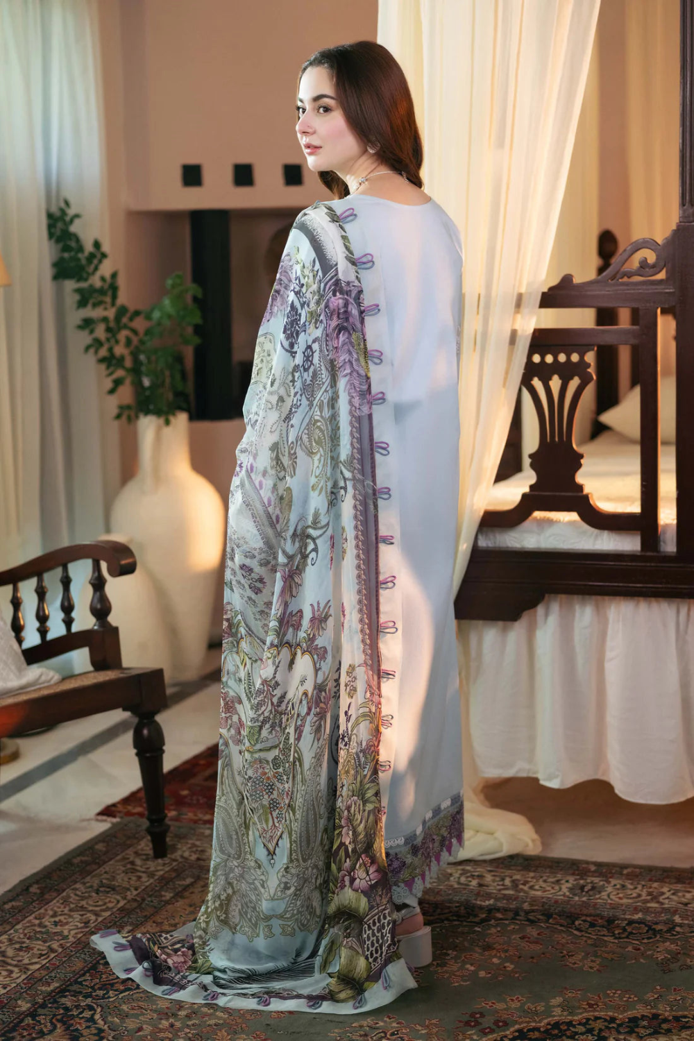 Dhanak-3PC Embroidered Shirt with Digital Printed Wool Shawl-3313