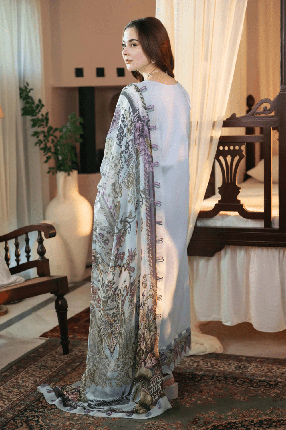 Dhanak-3PC Embroidered Shirt with Digital Printed Wool Shawl-3313 - QQ