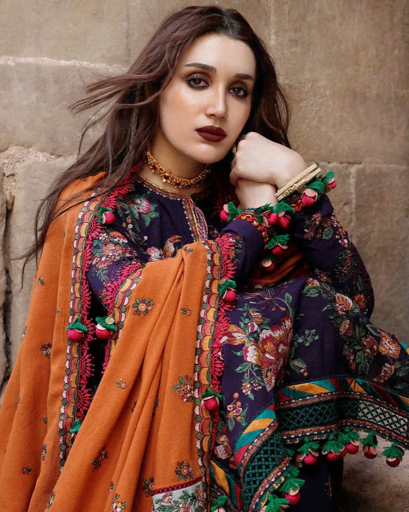 Dhanak 3PC Embroidered Shirt with Embroidered Dhanak Shawl -1304 - QQ