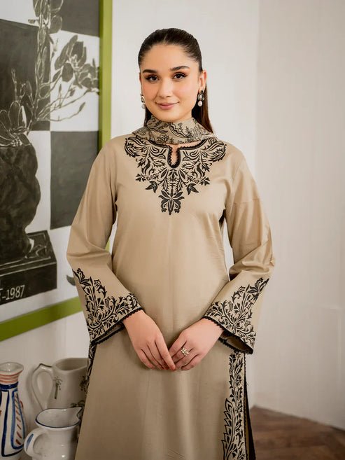 3PC Lawn Embroidered Shirt with Digital Printed Jacquard Dupatta-5093 - QQ