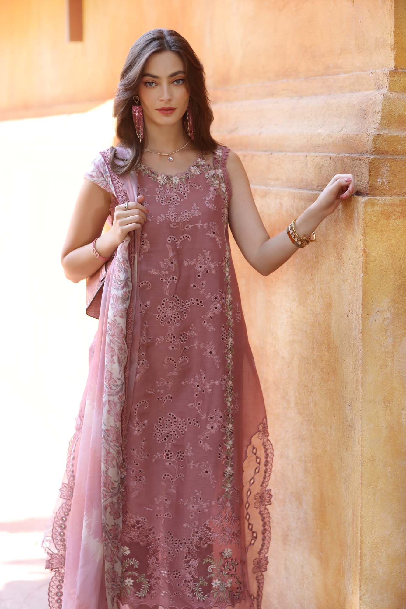 Dhanak-3PC Embroidered Shirt with Digital Printed Silk Dupatta-3282 - QQ