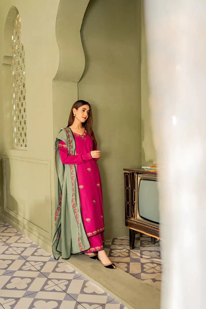 Dhanak 3PC Embroidered Shirt with Dhanak embroidered dupatta-619 - QQ