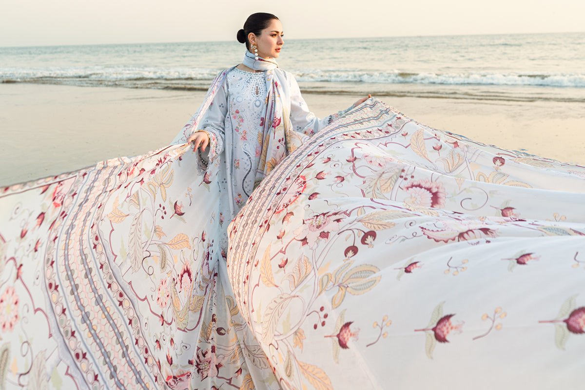 Lawn-3PC Embroidered Shirt with Digital Printed Jacquard Dupatta-1381 - QQ