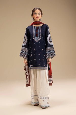 Dhanak-3PC Embroidered Shirt with Digital Printed Wool Shawl-3324 - QQ