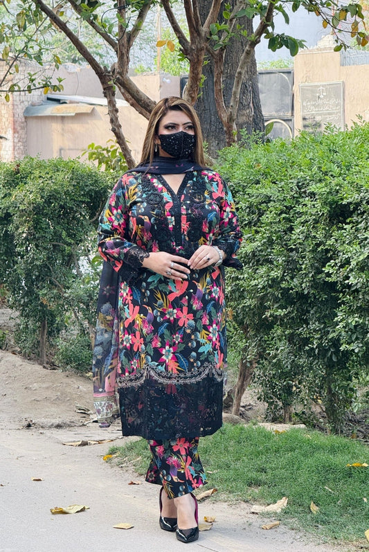 3PC KARANDI PRINTED SHIRT WITH KARANDI PRINTED DUAPTTA AND TROUSER -1707 - QQ