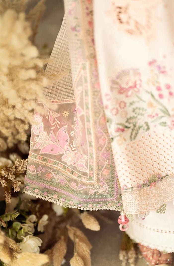 Lawn-3PC Embroidered Shirt with Organza Embroidered Dupatta-1379 - QQ