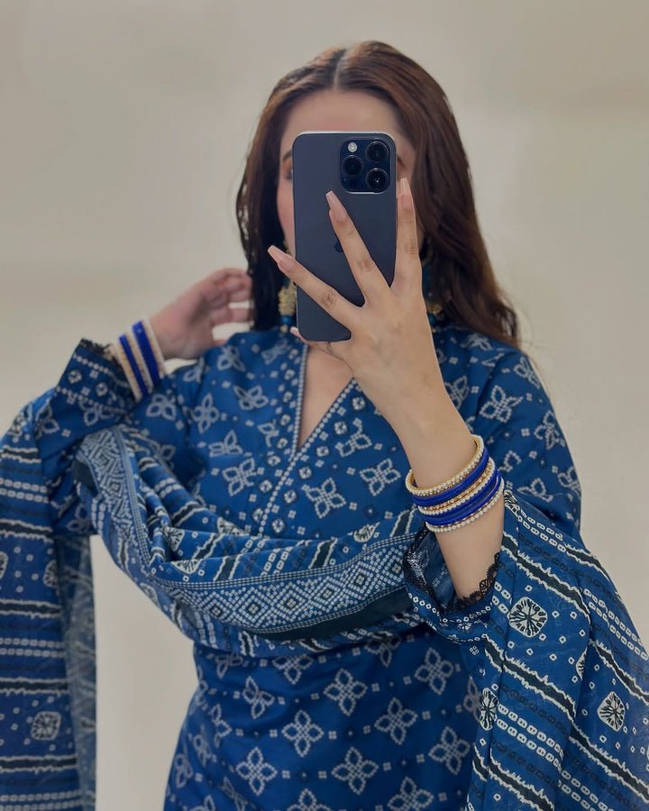 KHADDAR-3PC WITH KHADDAR PRINTED SHIRT & TROUSER-932 - QQ