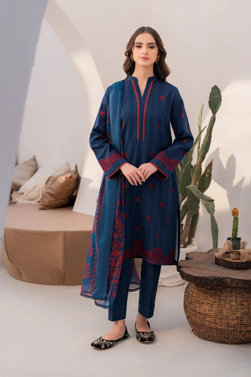 JAZMIN 3PC DHANAK EMBROIDERED SHIRT WITH DIGITAL PRINTED DUPATTA-667 - QQ