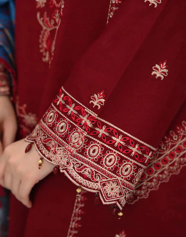 Dhanak-3PC Embroidered Shirt with Digital Printed Wool Shawl - 3527