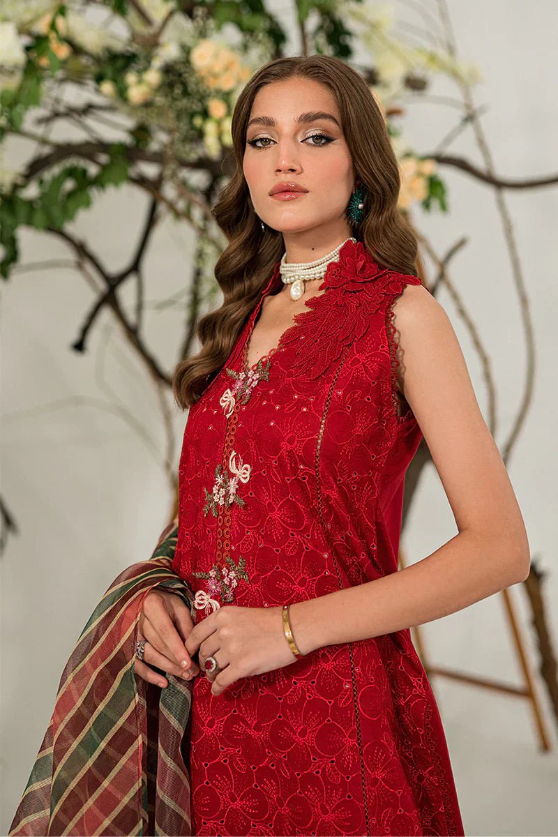 MUSHQ 3PC Chikankari Embroidered With Digital Printed Organza Dupatta-111 - QQ