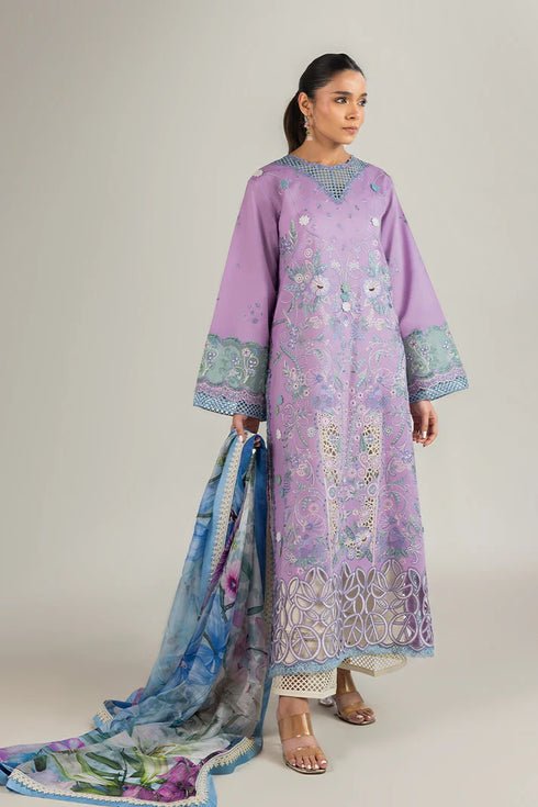 Lawn-3PC Embroidered Shirt with Digital Printed Jacquard Dupatta-1431 - QQ
