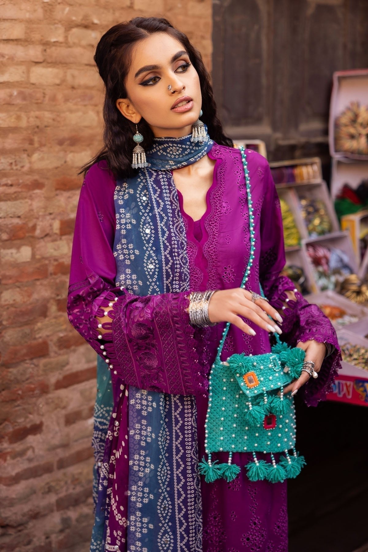 Lawn-3PC Embroidered Shirt with Digital Printed Jacquard Dupatta-1205 - QQ