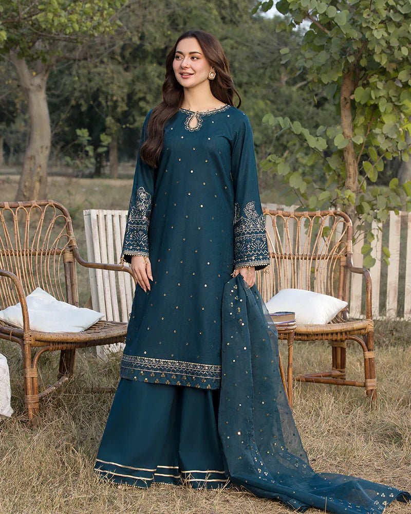 Lawn-3PC Embroidered Shirt with Organza Sequins Embroidered Dupatta- 5062 - QQ