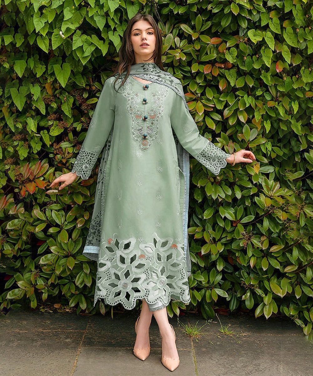 Dhanak-3PC Embroidered Shirt with Digital Printed Wool Shawl- 3232 - QQ