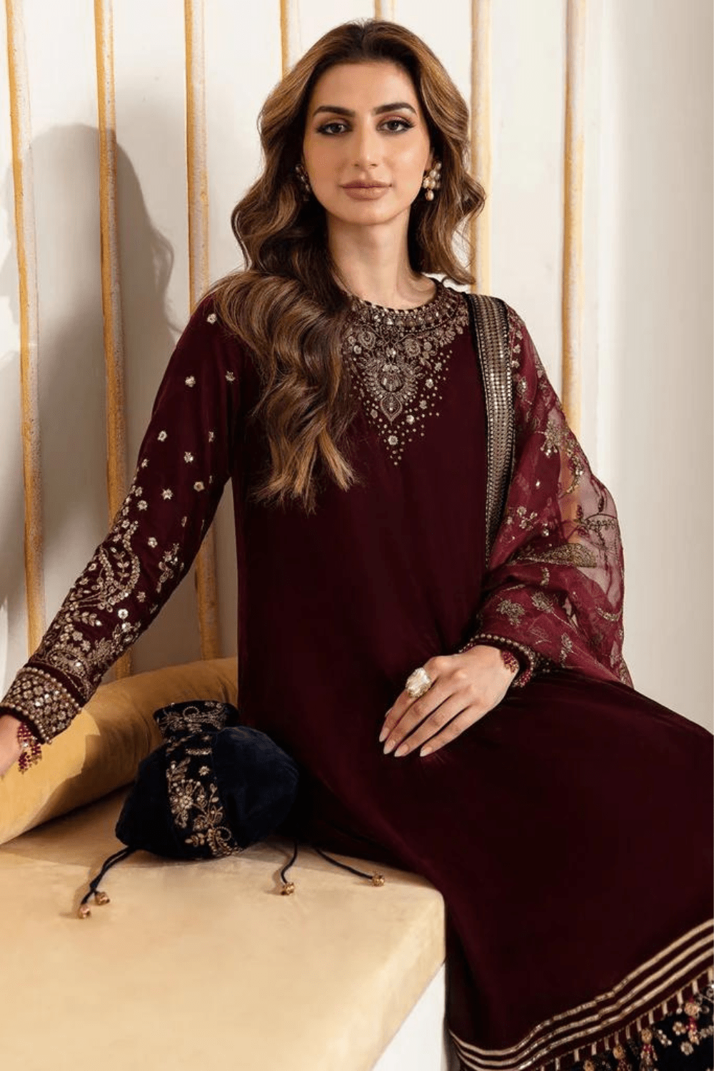 Velvet 3PC Embroidered BQ-1010 - QQ