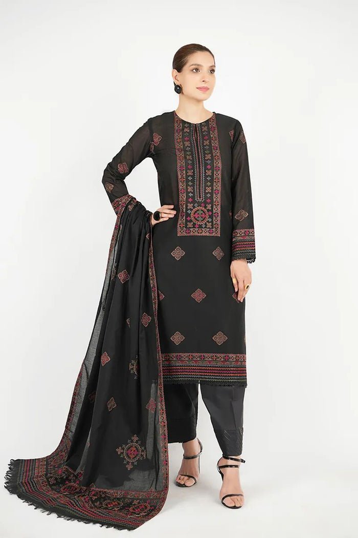 Dhanak-3PC Embroidered Shirt with Dhanak Embroidered Dupatta -3383 - QQ