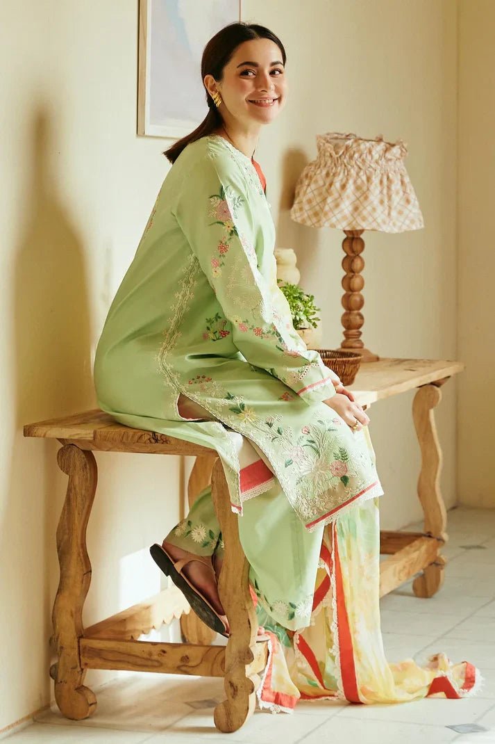 Dhanak-3PC Embroidered Shirt with Digital Printed Wool Shawl - 3238 - QQ