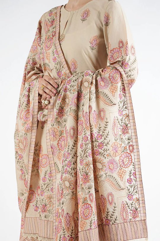 Dhanak 3PC Embroidered Shirt with Dhanak Embroidered Shawl-3399 - QQ