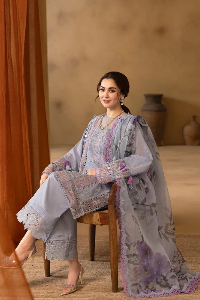 Lawn-3PC Chikakari Embroidered Shirt With Organza Printed Dupatta-5172 - QQ