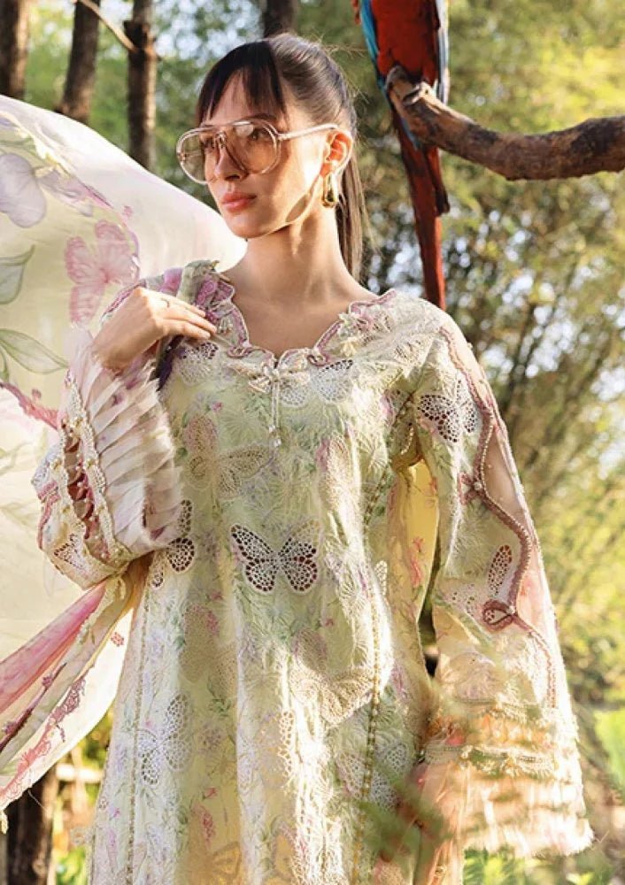 Lawn-3PC Chikankari Embroidered Shirt With Digital Printed Chiffon Dupatta-4022 - QQ