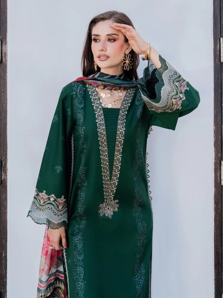 Lawn-3PC Chikankari Embroidered Shirt With Digital Printed Jacquard Dupatta-5338 - QQ