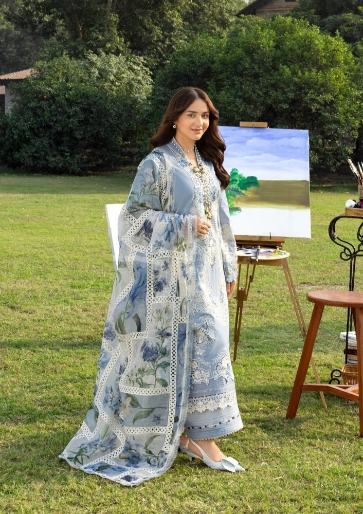 Lawn-3PC Chikankari Embroidered Shirt With Embroidered Jacquard Dupatta-5223 - QQ