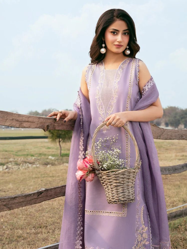 Lawn-3PC Chikankari Embroidered Shirt With Khadi Net Embroidered Dupatta-5285 - QQ