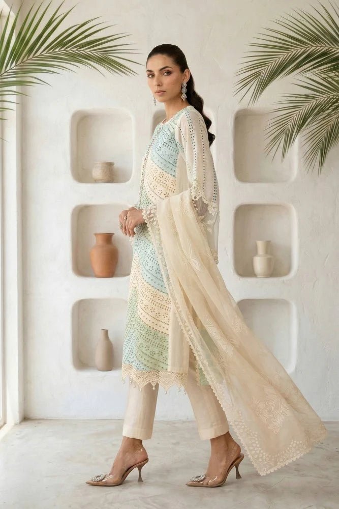 Lawn-3PC Chikankari Embroidered Shirt With Silk Printed Dupatta-5272 - QQ