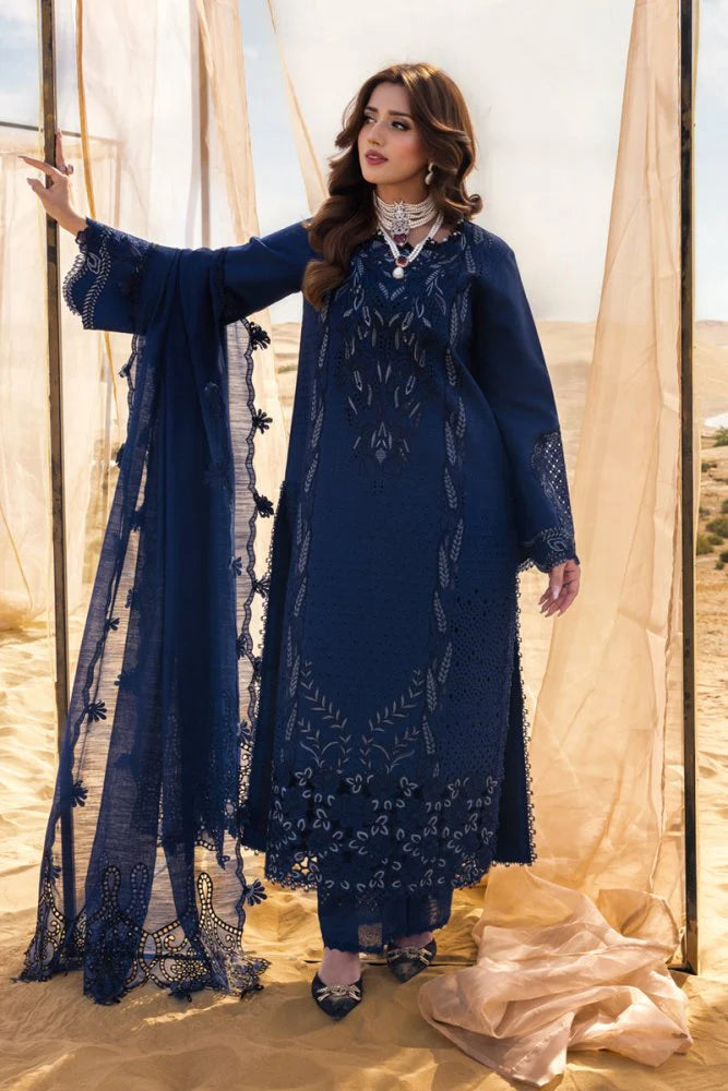 Lawn-3PC Chikankari Embroidered With Khadi Net Embroidered Dupatta-5315