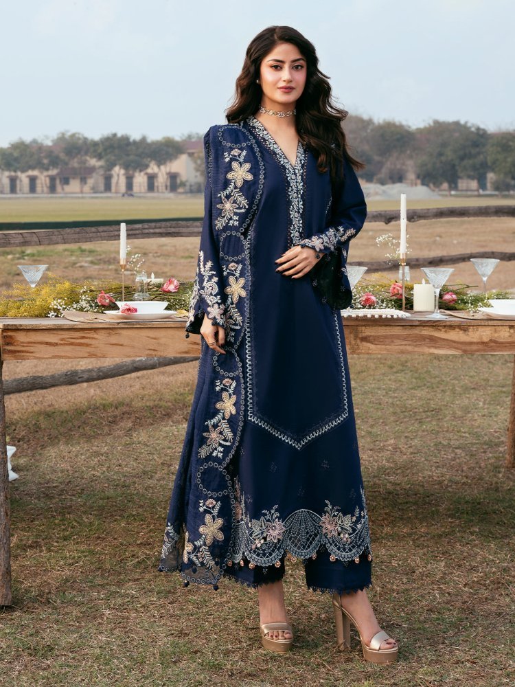 Lawn-3PC Embroidered Suit With Organza Embroidered Dupatta-5270 - QQ