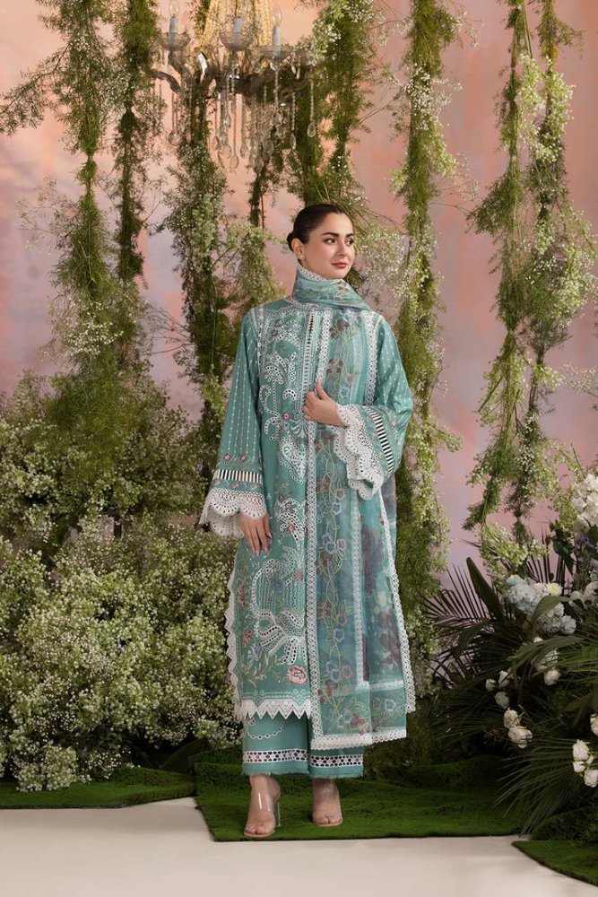Lawn-3PC Embroidered With Organza Digital Printed Dupatta-5193 - QQ