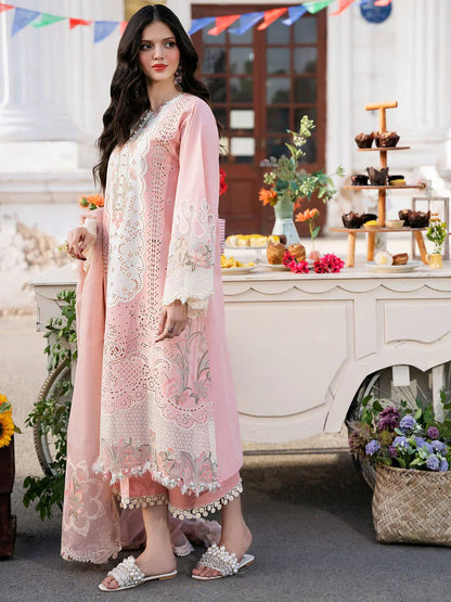 Lawn-3PC Embroidered Shirt with Organza Embroidered Dupatta-1322 - QQ