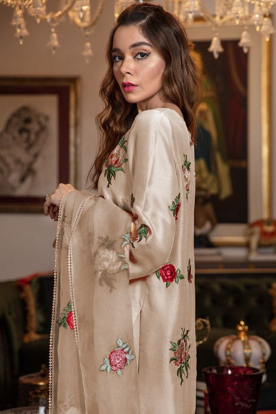 Silk 3PC Embroidered With Organza Embroidered Dupatta-1316 D