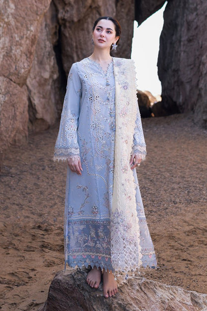 Dhanak-3PC Embroidered Shirt with Organza Embroidered Dupatta-3255 - QQ